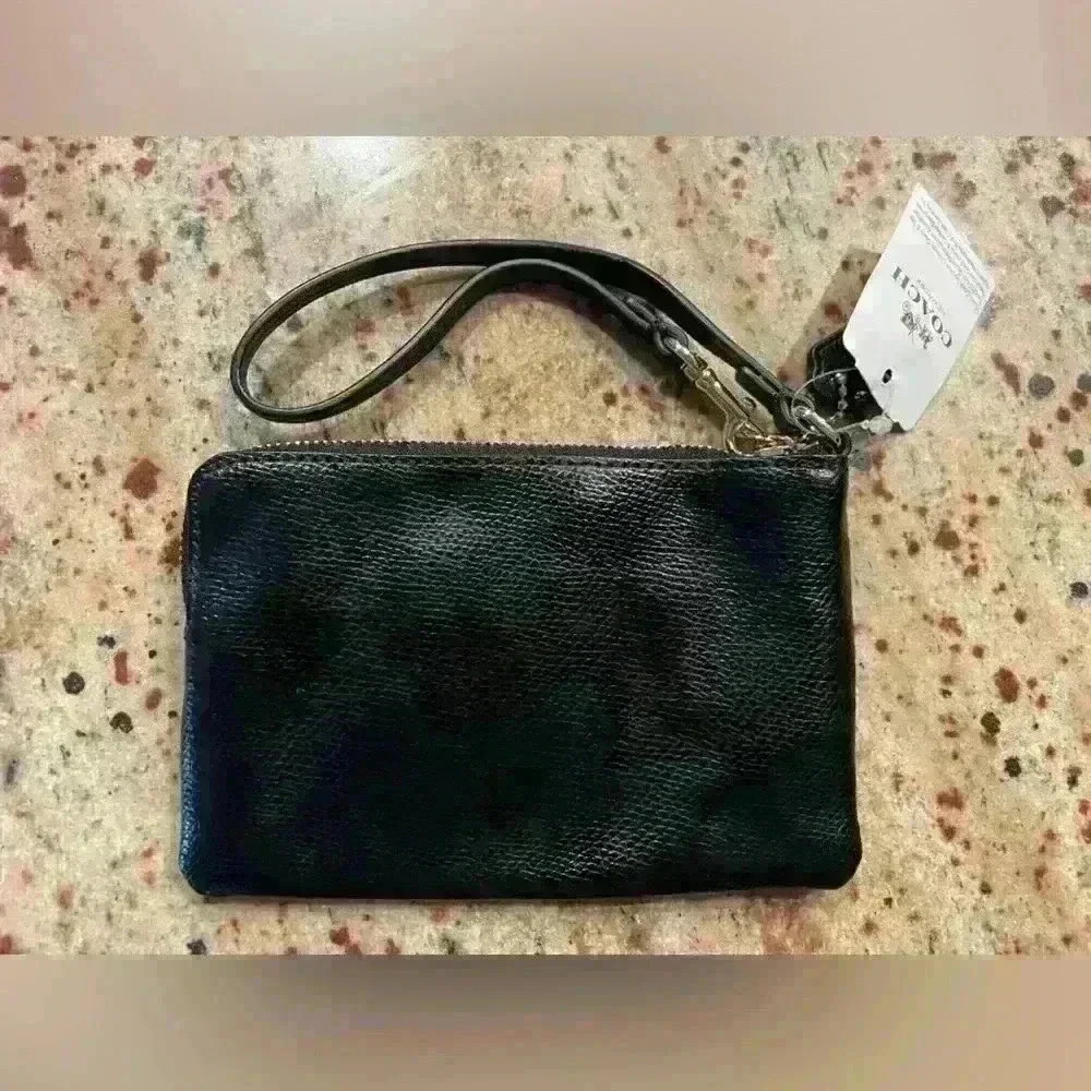 Coach Corner Zip Wristlet Wallet Pebbled Black Leather NEW WITH TAGS - Picture 5 of 11
